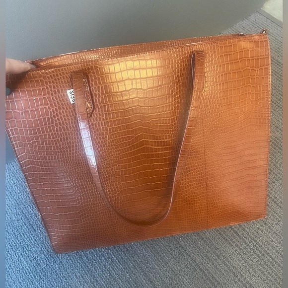 BEIS Bags Beis Large Work Tote In Cognac Croc Poshmark